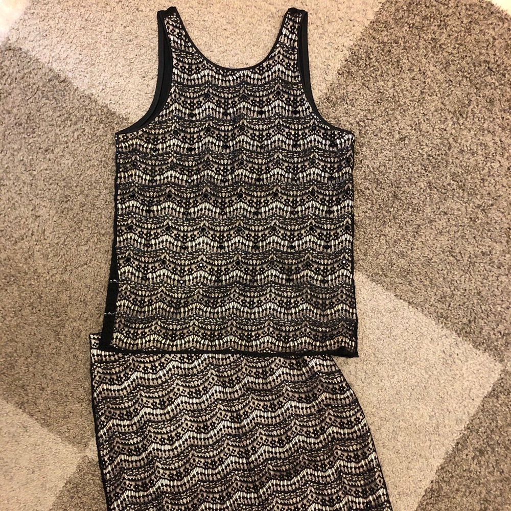 2piece black lace & sequin tank & skirt